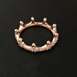 Hele-mode 18k Rose Gold Crown RING Set Originele Doos voor 925 Zilveren CZ Diamant Vrouwen Trouwringen231H