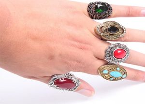 Hele mode bulk lot 10stcs gemengde stijlen metaallegering edelstenen turquoise sieraden ringen korting promotie6487264