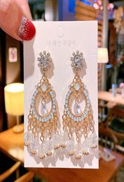 Pendientes colgantes de diamantes de imitación brillantes con borla de cristal y círculo grande a la moda, joyería 3394656