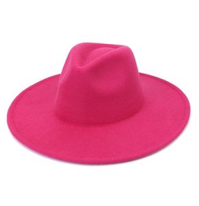 Toute la mode hommes femmes couleur unie coeur de pêche haut de fête chapeau dames Panama Style large bord laine feutre Fedora Hats5634694