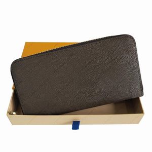 Toda la moda Hombres Mujeres Monedero con cremallera Titulares de tarjetas Cartera Marrón Rejilla Estilo largo Bolsillo para monedas con caja 20CM227q