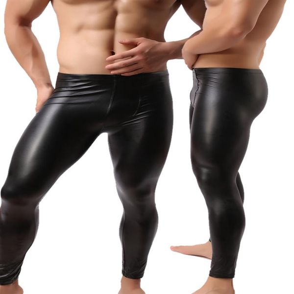 Pantalones de cuero de imitación negros para hombre de toda la moda Pantalones largos Sexy y novedad Medias musculares delgadas Leggings para hombre Slim Fit Tight M280z