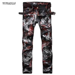 Hele mode heren bloemen bedrukte jeans broek slim fit hiphop geschilderd denim joggers man club wear persoonlijkheid jeans broek233t