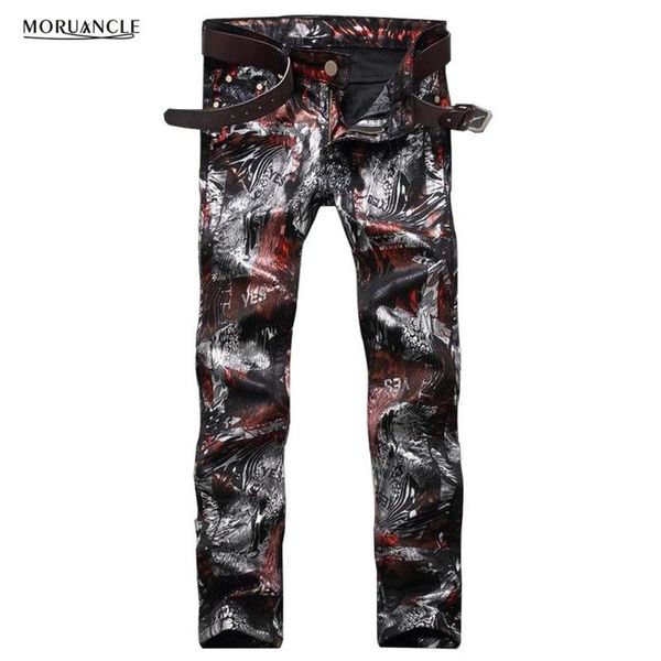 Pantalon en jean imprimé floral pour hommes, coupe cintrée, style hip hop, jogging en denim peint, tenue de club, personnalité, pantalon 3008