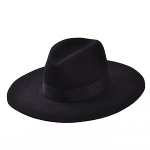 Whole-Fashion Vintage Lady Meisjes Brede Rand Wolvilt Fedora Hoed zwarte Floppy Cloche cowboyhoed voor mannen en vrouwen Shippin222F