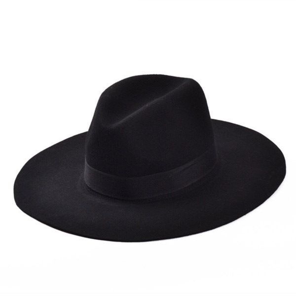 Chapeau Fedora en feutre de laine à large bord pour femmes et filles, Vintage, à la mode, Cloche souple noire, chapeau de cowboy pour hommes et femmes, Shippin191d