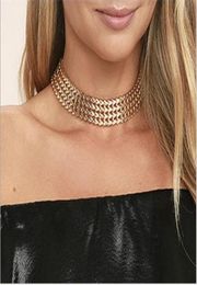 Collier ras du cou large pour femmes, couleur or et argent, en alliage de zinc, chaîne, bijoux de cou, collier femme3015598