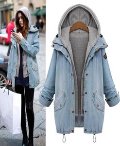 Fashion Winter Coats Femmes Sweat à capuche Denim Vestes Femmes 2 pièces Coat oversize bouton Pocket Overcoat Hooded OUTE8322785