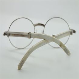 Ganze Rahmen Runde Brillen Rahmen Myopie Optische Gläser Weiße Buffalo Horn Gläser Myopie Gläser für Männer Frauen222R