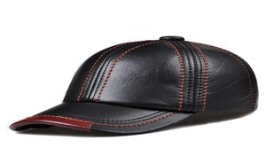 Casquette de Baseball en cuir véritable pour hommes et femmes, chapeau en cuir de vache noir réglable, automne-hiver, chapeaux à visière en cuir véritable 2205147223514