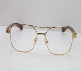 Chômes entiers Cames Designer Round Metal Eyeglass Carter Santos de Beige Bubinga Wood 5037821 E EOBLESSES ORIGINALES EN GOLD947712