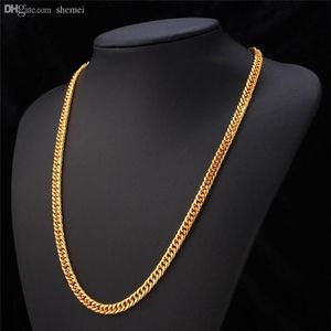 Collier chaîne en or entier pour hommes, tampon 18K, plaqué or véritable 18K, 6MM, 55CM, 22 colliers classiques, chaîne cubaine, Hip Hop, 334n