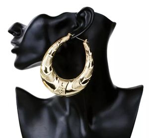 Pendientes de aro de bambú con círculo de Metal grande y dorado para mujer, joyería de moda, pendiente exagerado de Hip Hop 5236125