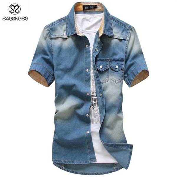 Chemises en Denim pour hommes à dégradé entier à manches courtes Camisa Chambray chemise pour hommes col boutonné chemises en Denim pour hommes Chemise241r