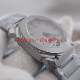 Hele grijze herenhorloges Luxusuhr Titanium stalen band Tourbillon wijzerplaat automatische uhr Mechanische glazen bodem 41 mm Watch315A