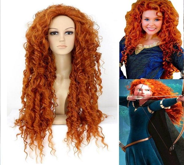 Entier gtgtgtgtpixar animé brave merida cosplay perruque synthétique orange longue perruque ondulée8726839