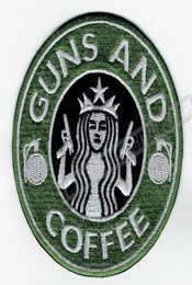 Parche bordado de café con pistola completa, insignia militar táctica, cualquier prenda, chaleco, parche para jinete, apliques bordados DIY, Patc4619746