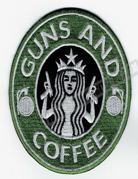 Parche bordado de café con pistola completa, insignia militar táctica, cualquier prenda, chaleco, parche para jinete, apliques bordados DIY, Patc8461397