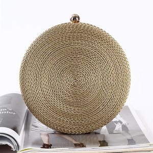 Entièrement fait à la main joli sac de soirée en corde PU pochette de forme ronde avec satin pour mariage banquet fête porm mariées demoisellesPlus color223F