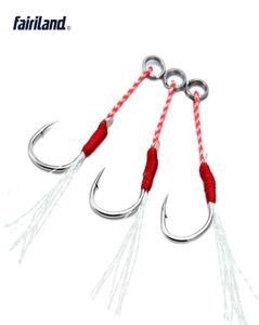 Hicarbone en acier Jig BKK HORD ASSIDE BAIN LEAD BAIT FISHHOOKS W TREDED PE LINE FEATH CORCHES 20KG44IB 10 12 14 16 DOVER6717937