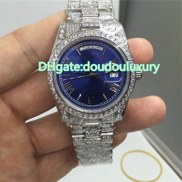 Montres pour hommes de luxe de haute qualité en argent en acier inoxydable diamant montres visage bleu double calendrier chronométrage wate233P