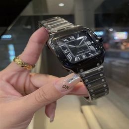 Hele hoge kwaliteit heren luxe vierkante horloge 40 mm Geneve echte zwarte roestvrijstalen mechanische kast en armband Fashion332g