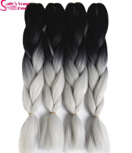 Extension de cheveux synthétiques en fibre haute température entière Ombre Tressage cheveux 2 tons noir argent gris couleur Sallyhair 24 pouces Jum7088914