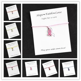 Whole Hope Pink Ribbon Brustkrebs-Bewusstseins-Charms, Wunschkarte, Charm-Armband für Frauen, Männer, Mädchen, Freundschaftsgeschenk, 1 Stück, lot1282Z