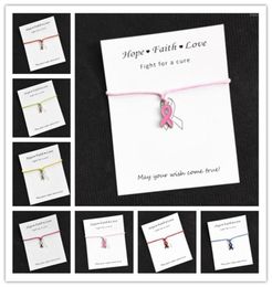 Whole Hope Ruban Rose Breloques de Sensibilisation au Cancer du Sein Carte de Souhait Bracelet à Breloques pour Femmes Hommes Filles Cadeau d'amitié 1pcslot13932613