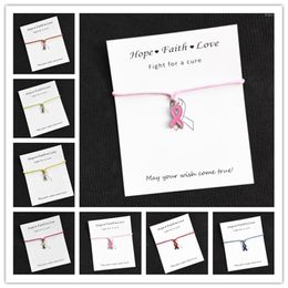 Whole Hope Ruban Rose Sensibilisation Au Cancer Du Sein Charms Carte De Souhait Charme Bracelet Pour Femmes Hommes Filles Amitié Cadeau 1pcs lot1255l