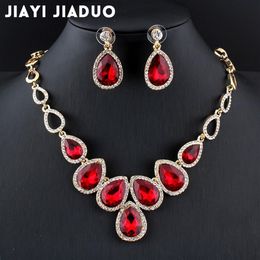 Jiayijiaduo ensemble de bijoux africains ensemble de collier et boucles d'oreilles en cristal couleur or pour femmes bijoux de mariage en cristal rouge 2675