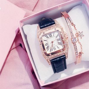 KEMANQI – montre à Quartz pour femmes, cadran carré, lunette en diamant, bracelet en cuir, Style décontracté, 235z