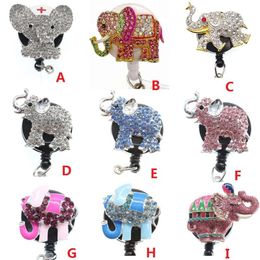 Porte-clés entiers, mélange de jolis enfants, argent, strass multicolores, éléphant, porte-bobine rétractable pour Badge d'identification, pour infirmière 2534