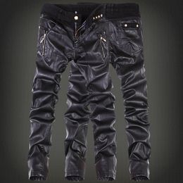 Whole- Korean Fashion cool Mens rock pantalon en cuir noir faux Tight skinny Plus la taille 30 31 32 33 34 36 Punk trousers3054