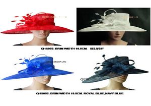 Chapeau de mariage formel tout grand chapeau sinamay avec fleur de plume pour le derbychurchracesparty du kentucky 3900105