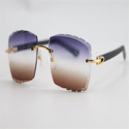 Dernières lunettes de soleil 3524012 Black Plank Lunettes sans monture Mode Haute Qualité Mâle et Femelle Gravure Lentille C Décoration274I