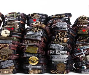 Hele lederen armband charme feest geschenken punk fietser Jezus Skull vintage bangle polsbandjes heren dames surfer manchet polsband lo6658010