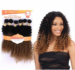 Extensions synthétiques bouclées naturelles entières à coudre dans le tissage de cheveux 6 paquets de cheveux synthétiques bouclés crépus REYNA Culrs Hair 13714749