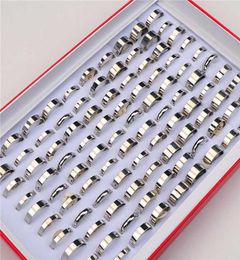 Lots entiers en vrac 50 pcs Surface lisse hommes en acier inoxydable bijoux anneaux pour femmes 4mm à 8mm mélange Style H1011300B3714057