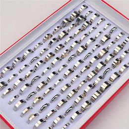 Lots entiers en vrac 50pcs Surface lisse hommes bijoux en acier inoxydable anneaux pour femmes 4mm à 8mm Mix Style H1011272U