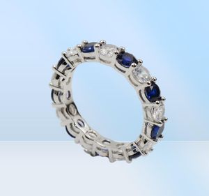 Heel veel voorraad sprankelende mode-sieraden echte 925 sterling zilver blauwe saffier CZ diamant stapel trouwring ring voor Wo2167640