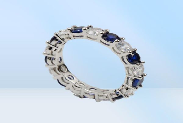 Beaucoup de bijoux de mode scintillant entièrement réel 925 STERLING Silver Blue Sapphire CZ Diamond Stack Band de bande de mariage pour WO1395494