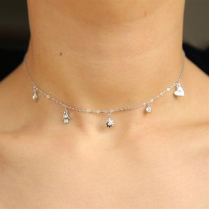 Entièrement belle fille femmes bijoux symbole chanceux charme collier mauvais œil hamsa main soleil cz goutte élégance 925 argent sterling choke226u