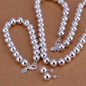 Hele - laagste kerstcadeau 925 sterling zilver mode 10 mm massieve ketting oorbellen set QS050284a