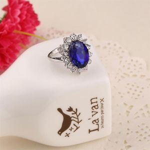 Hele luxe Britse Kate Princess Diana William Engagement Wedding Blue Sapphire Ring Set Pure Solid 279G
