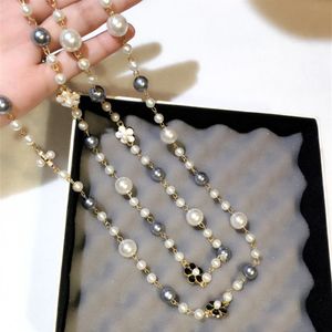 Todo el diseñador de lujo estilo clásico flores elegantes perlas de colores cadena larga suéter de doble capa collar llamativo para wo274f