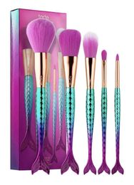 Cepillos de maquillaje integral Conjuntos de cosméticos Pincel 5 PCS Kits de colores brillantes Mermaid de maquillaje Herramientas de cepillo de polvo de contorno 1439807