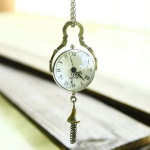 Whole Marketing rétro Vintage Bronze Quartz boule verre montre de poche collier chaîne Steampunk Jun 1209e