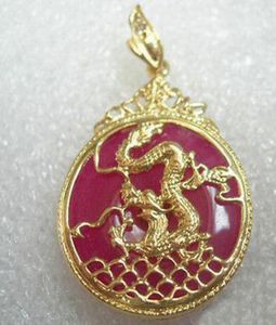 Hele mauve paarse rode jade geel vergulde Dragon Wave Fortune hanger ketting8067514