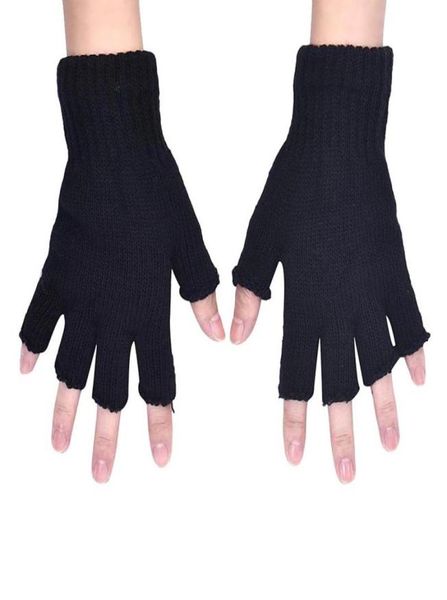Des hommes entiers noirs tricotés élastiques élastiques chauds demi-doigts gants sans doigt gants d'hiver gants hommes moitié doigts mittens 165c4146742